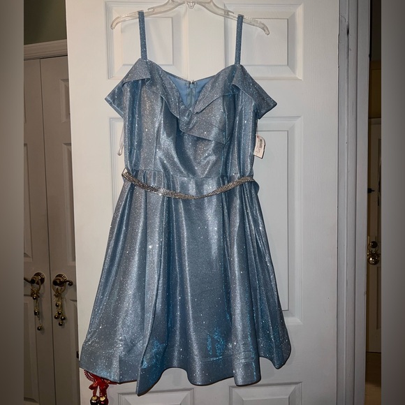 Blue Sparkly V-Neck Dress - Picture 1 of 3